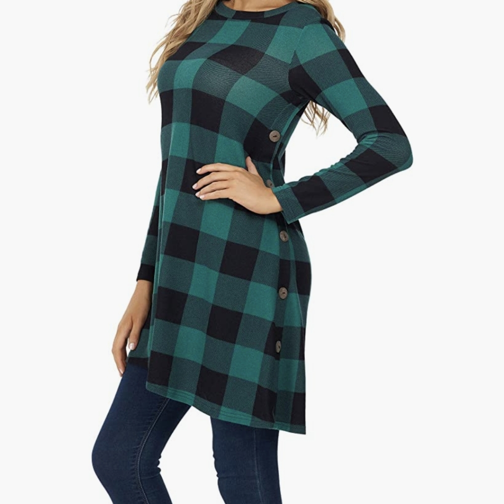 KORSIS Women's Green Long Sleeve T Shirt Tunic Dress
